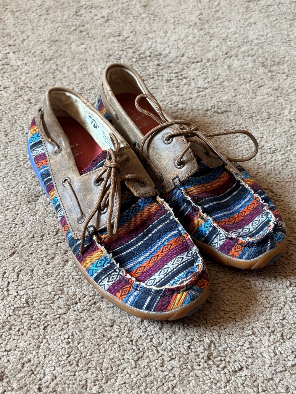 Women’s Casual Boat Shoes in Multicolor Pattern with Tan Trim